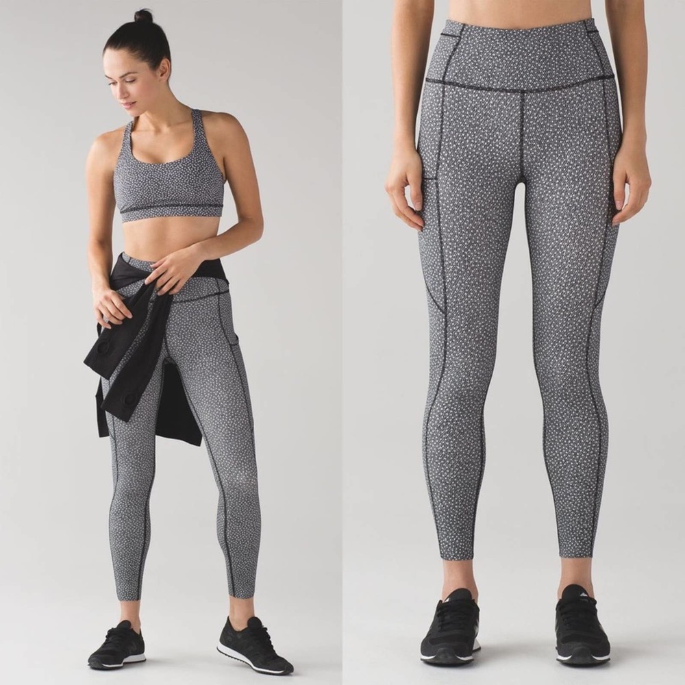 Lululemon Fast & Free 7/8 Tight Frozen Fizz White Black Womens Size 6
